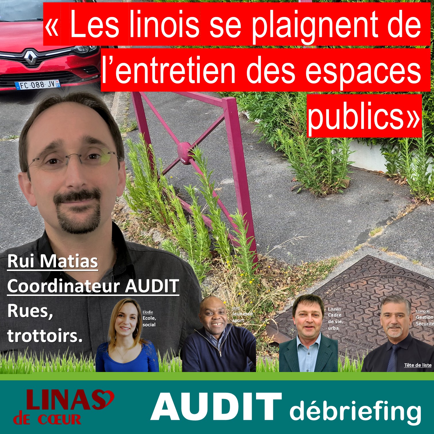 Les habitants  nous signalent le mauvais entretien des rues et trottoirs en répondant à l’AUDIT.